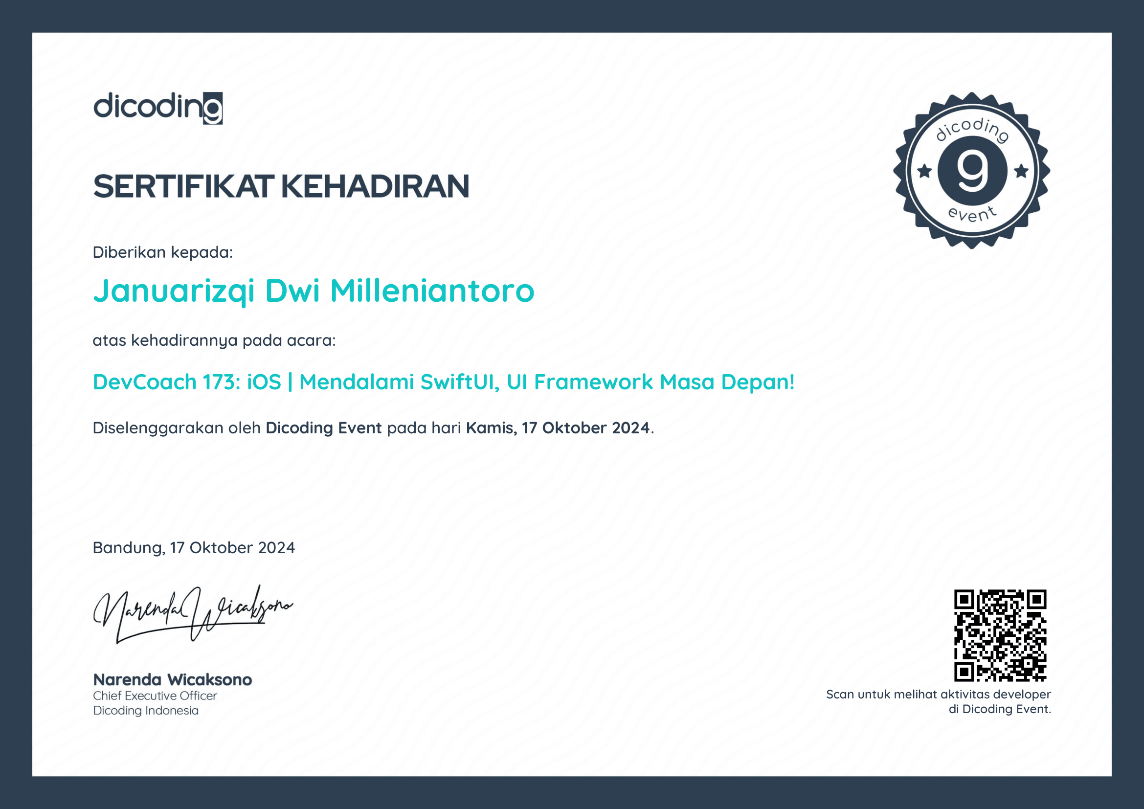 Sertifikat Mendalami SwiftUI, UI Framework Masa Depan!